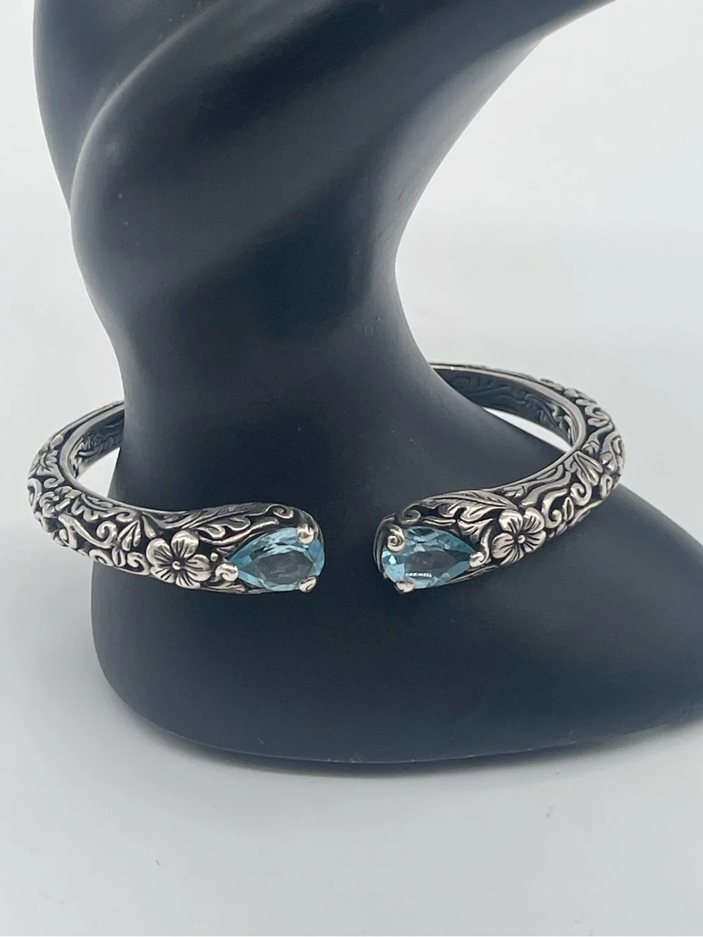 925 Sterling Silver ATI ID Serpent Cuff Bracelet Blue Topaz